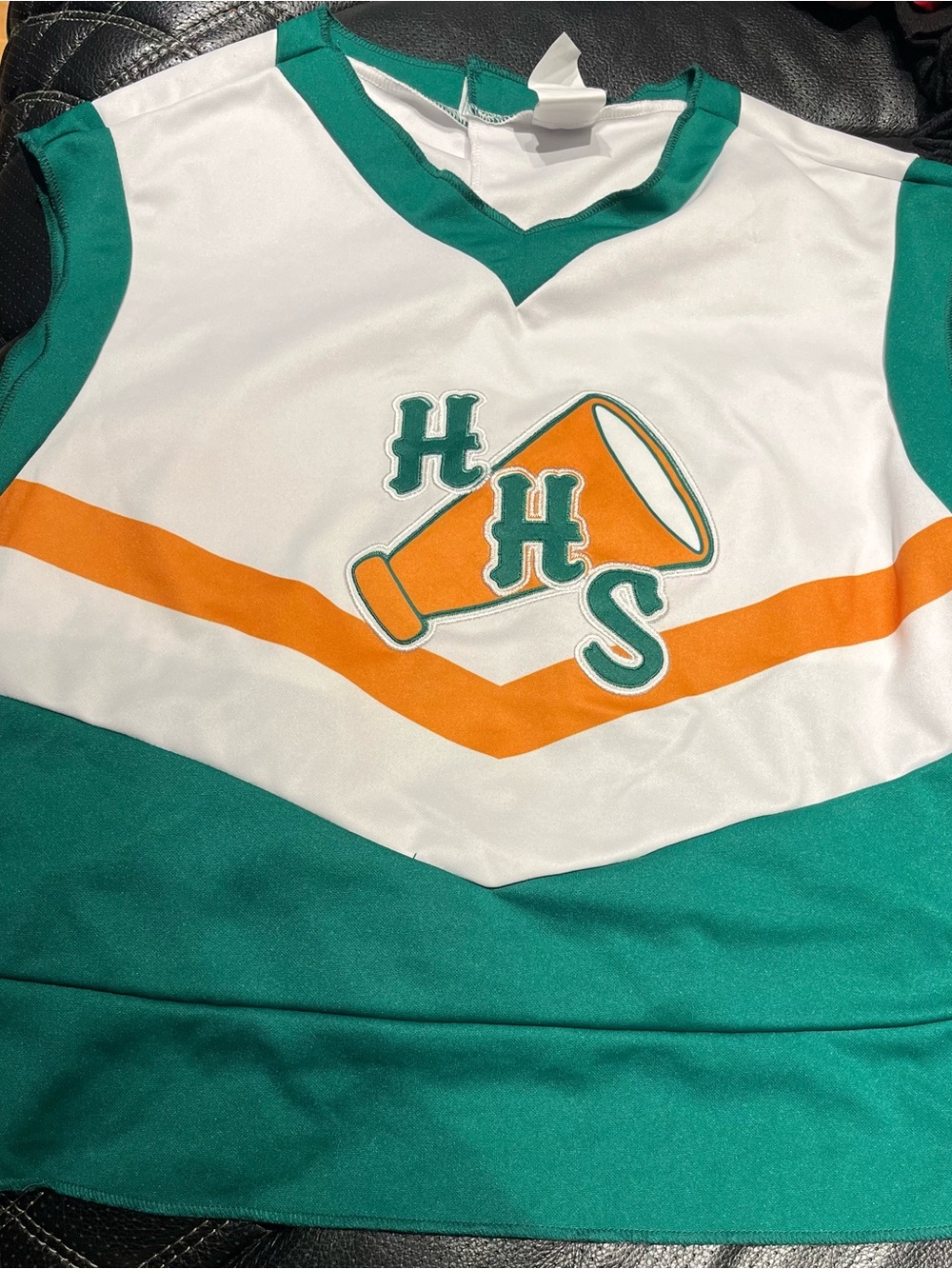 Green, White & Orange Cheer Bandeau with Megaphone Applique